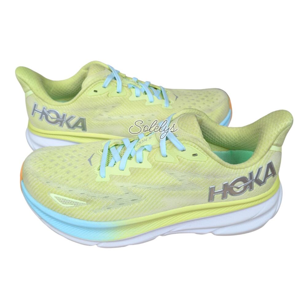 HOKA ONE ONE Clifton 9 Citrus Glow Sunlit Ocean Run Walking Sneaker Womens 9.5B